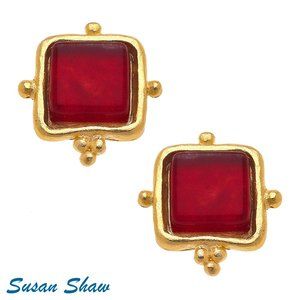 COPY - Handcast Gold and Red French Glass Earrings
